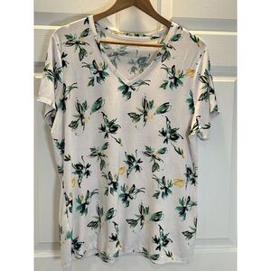 Apt 9 Essentials White V Neck Short Sleeve T Shirt Size XL Floral Top